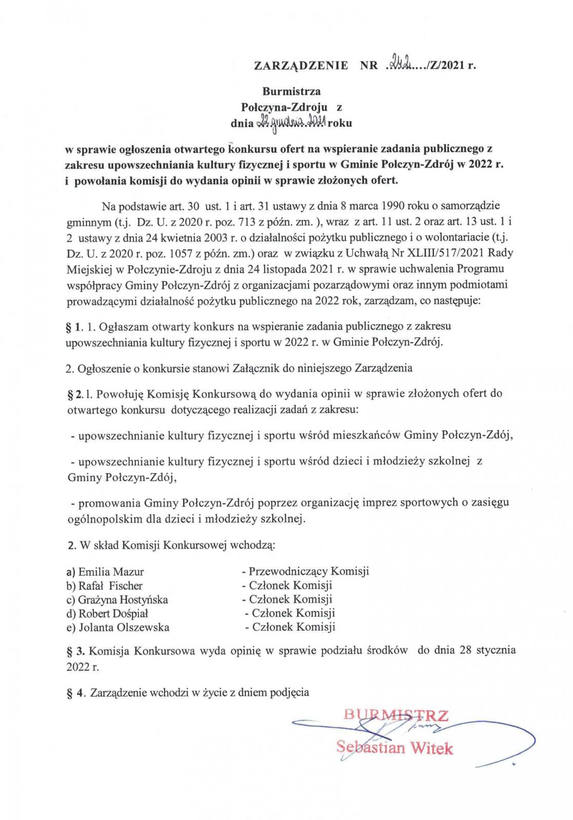 Zarządzenie Burmistrza