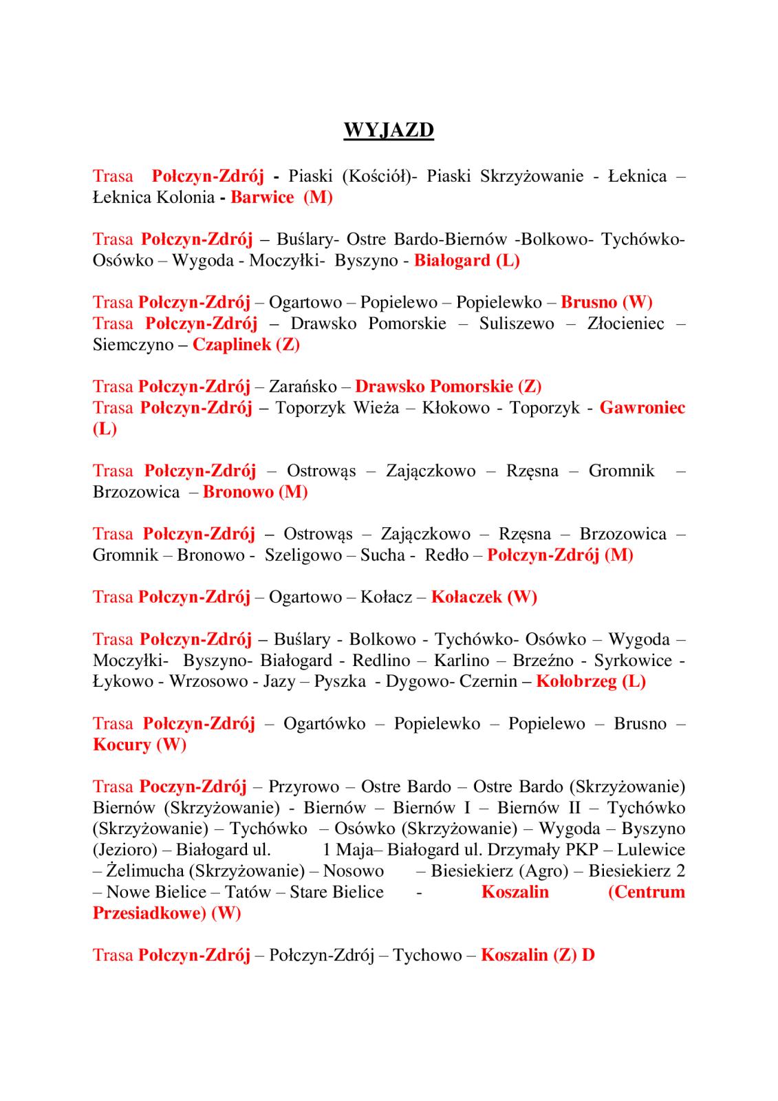 ROZKŁAD JAZDY AUTOBUSÓW Z POŁCZYNA- ZDROJU