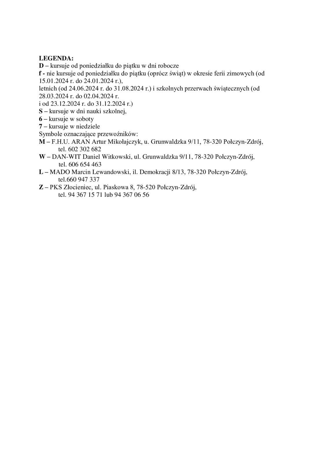ROZKŁAD JAZDY AUTOBUSÓW Z POŁCZYNA- ZDROJU