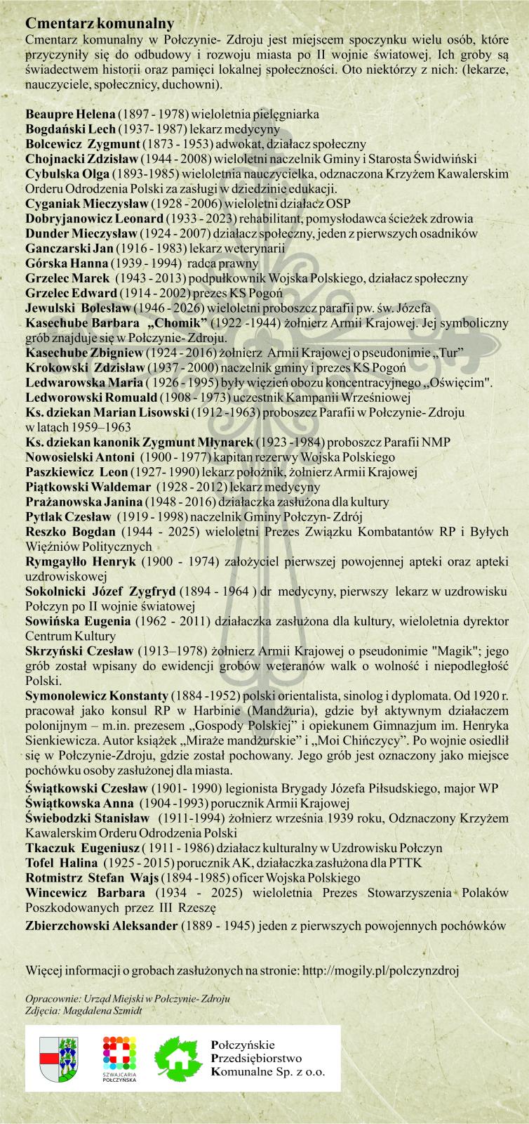 ULOTKA CMENTARZ KOMUNALNY W POŁCZYNIE- ZDROJU