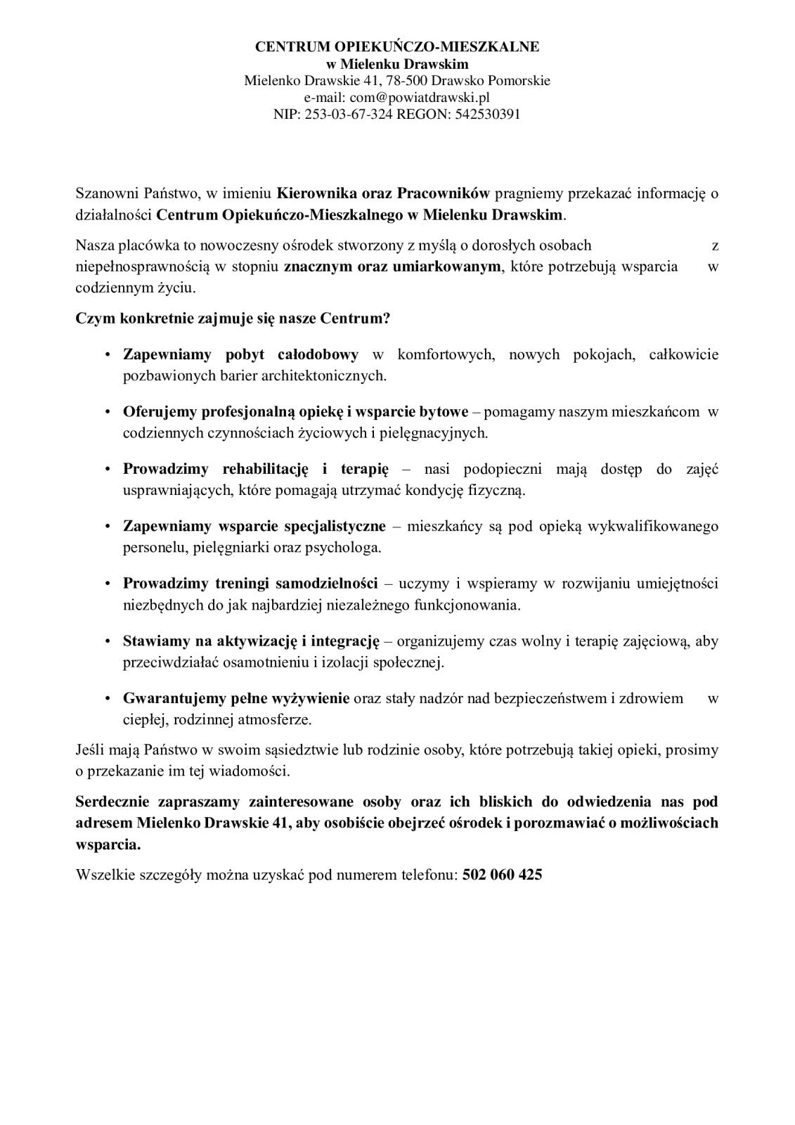 Centrum Opiekuńczo-Mieszkalne w Mielenku Drawskim