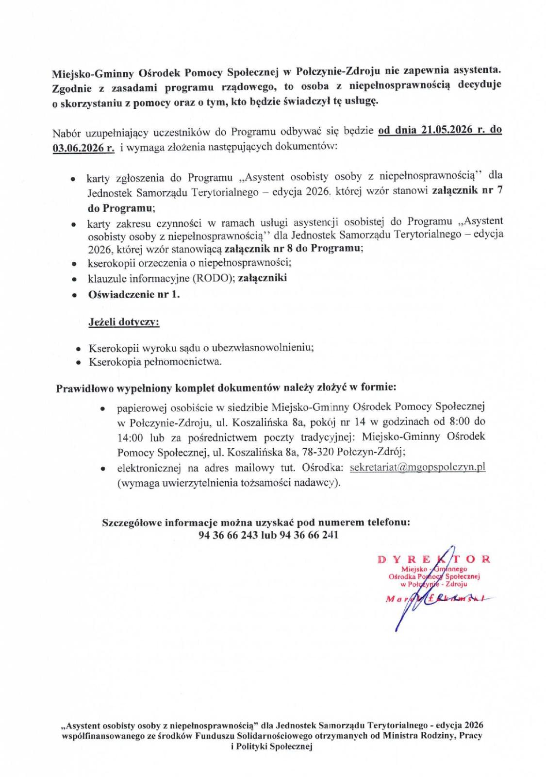 Dodatkowy nabór uzupełniający uczestników do Programu ,,Asystent osobisty osoby z niepełnosprawnością'' dla Jednostek Samorządu Terytorialnego- edycja 2026
