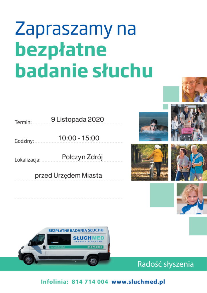 plakat Bezpłatne Badanie Słuchu w Połczynie-Zdroju