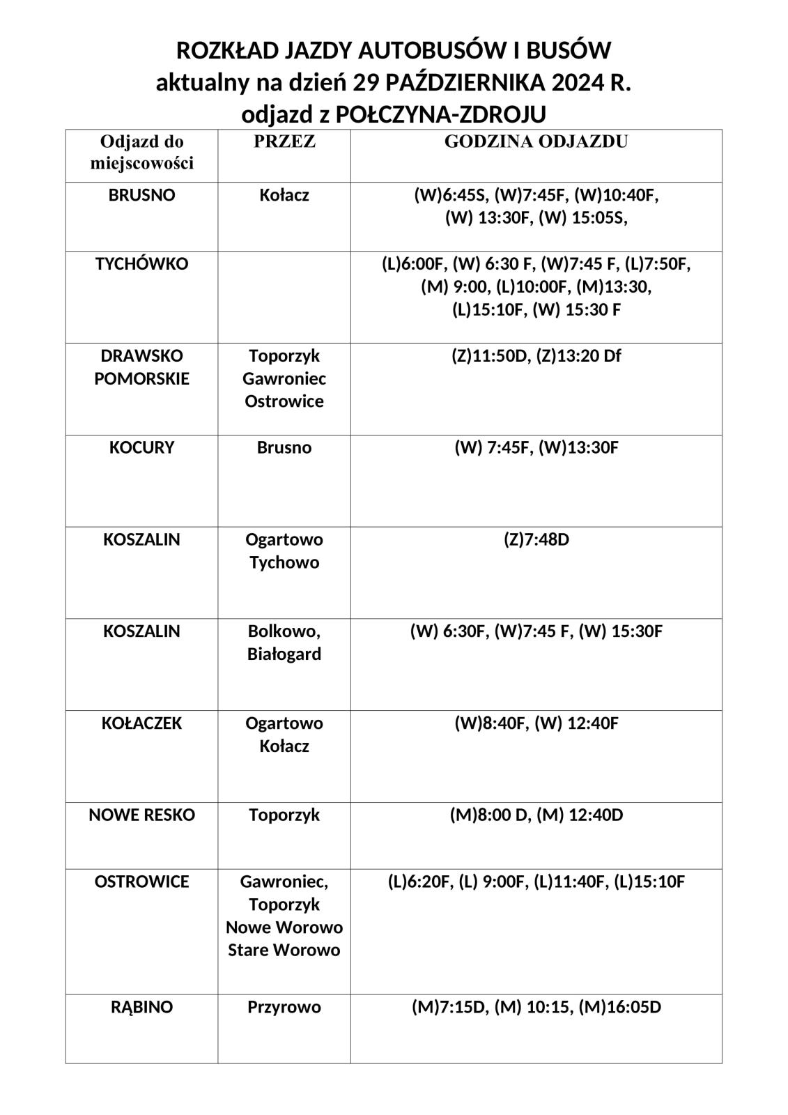 ROZKŁAD JAZDY AUTOBUSÓW I BUSÓW aktualny na dzień 29 PAŹDZIERNIKA 2024 R.   