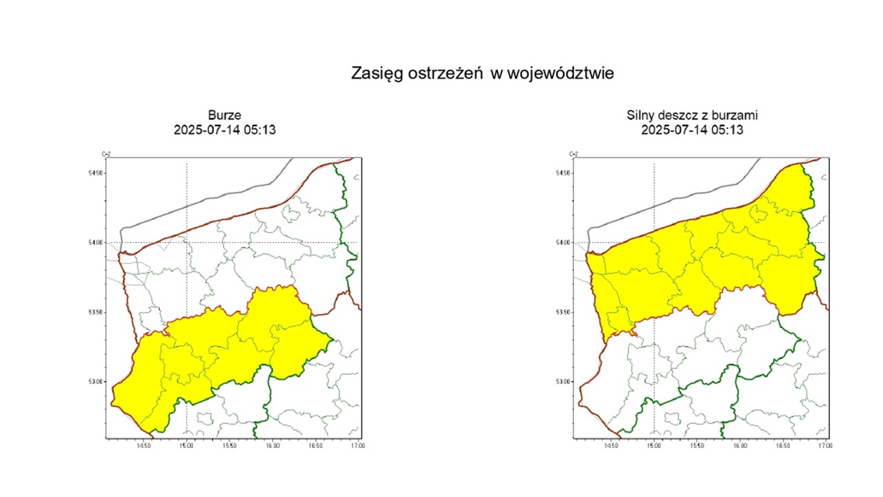 OSTRZEŻENIE METEOROLOGICZNE 14.07.2025 R.