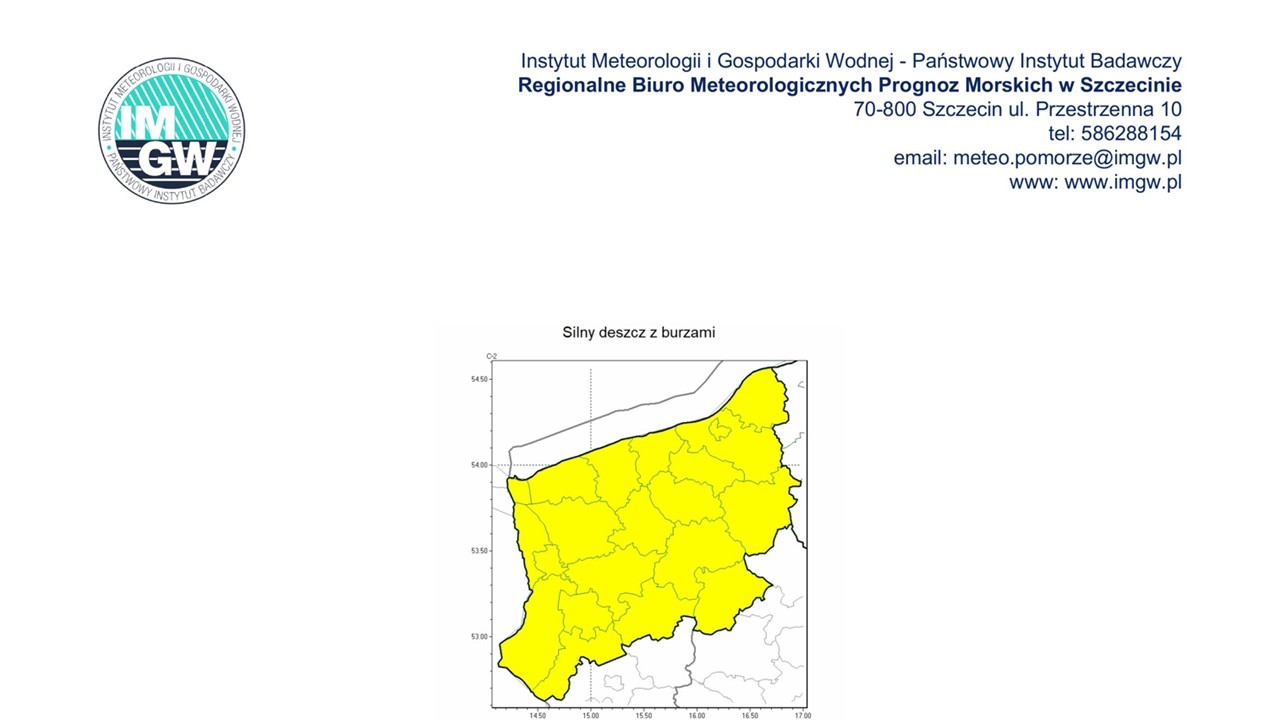 OSTRZEŻENIE METEOROLOGICZNE 23.07.2025 R.-24.07.2025 R. MOŻLIWE BURZE I SILNE OPADY DESZCZU