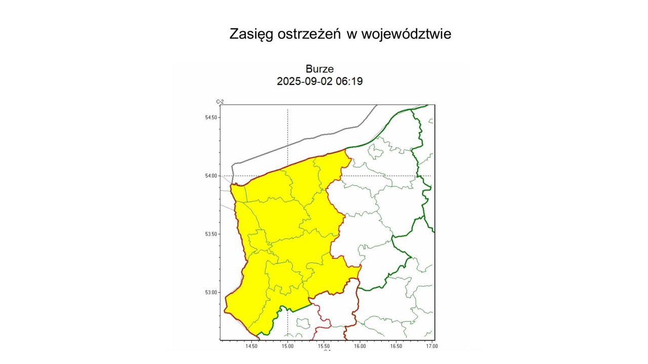 OSTRZEŻENIE METEOROLOGICZNE 02.09.2025 R. MOŻLIWE BURZE