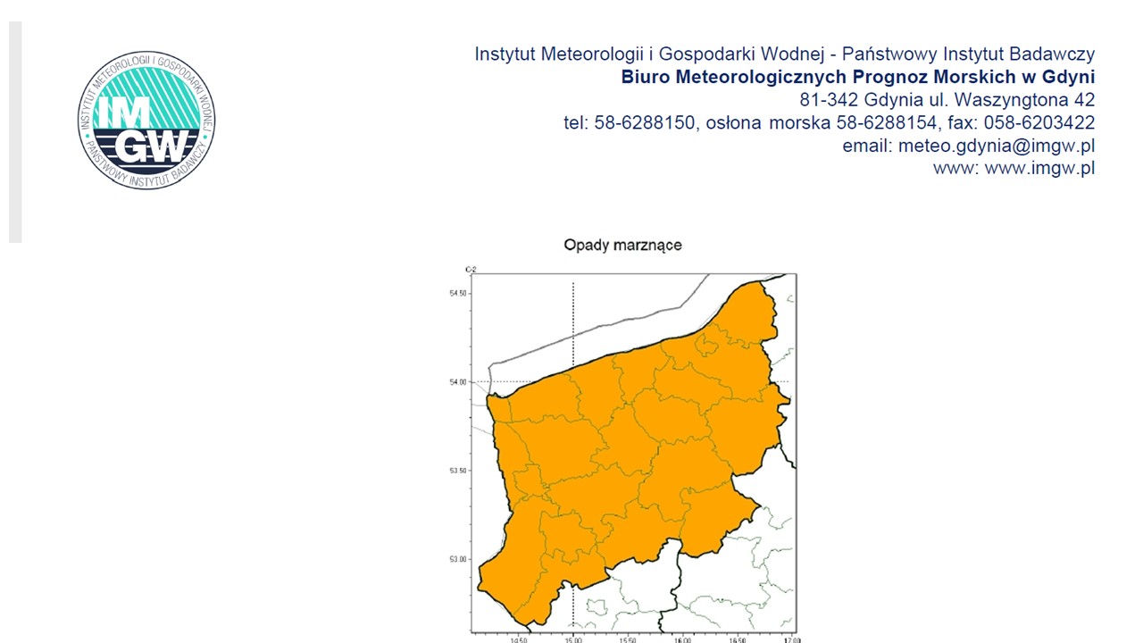 OSTRZEŻENIE METEOROLOGICZNE 13.01.2026 R.- 14.01.2026 R. MOŻLIWE MARZNĄCE OPADY