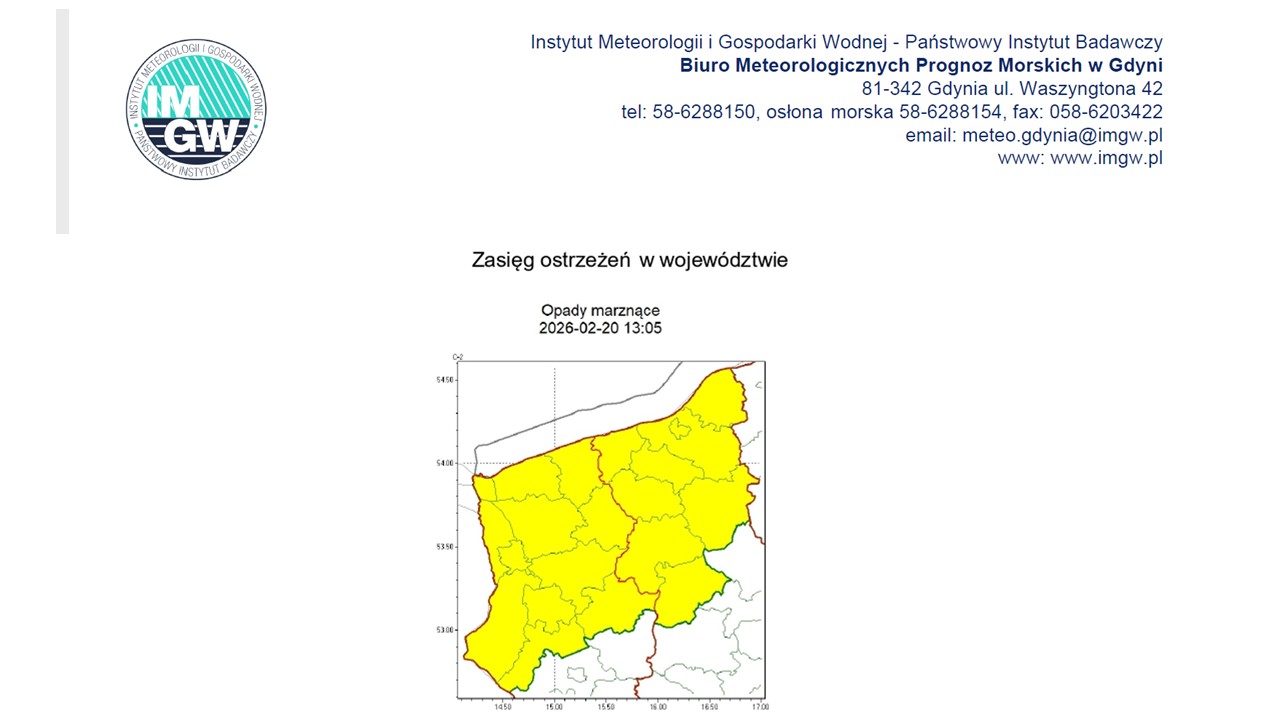 Ostrzeżenie meteorologiczne 21.02.2026 r.