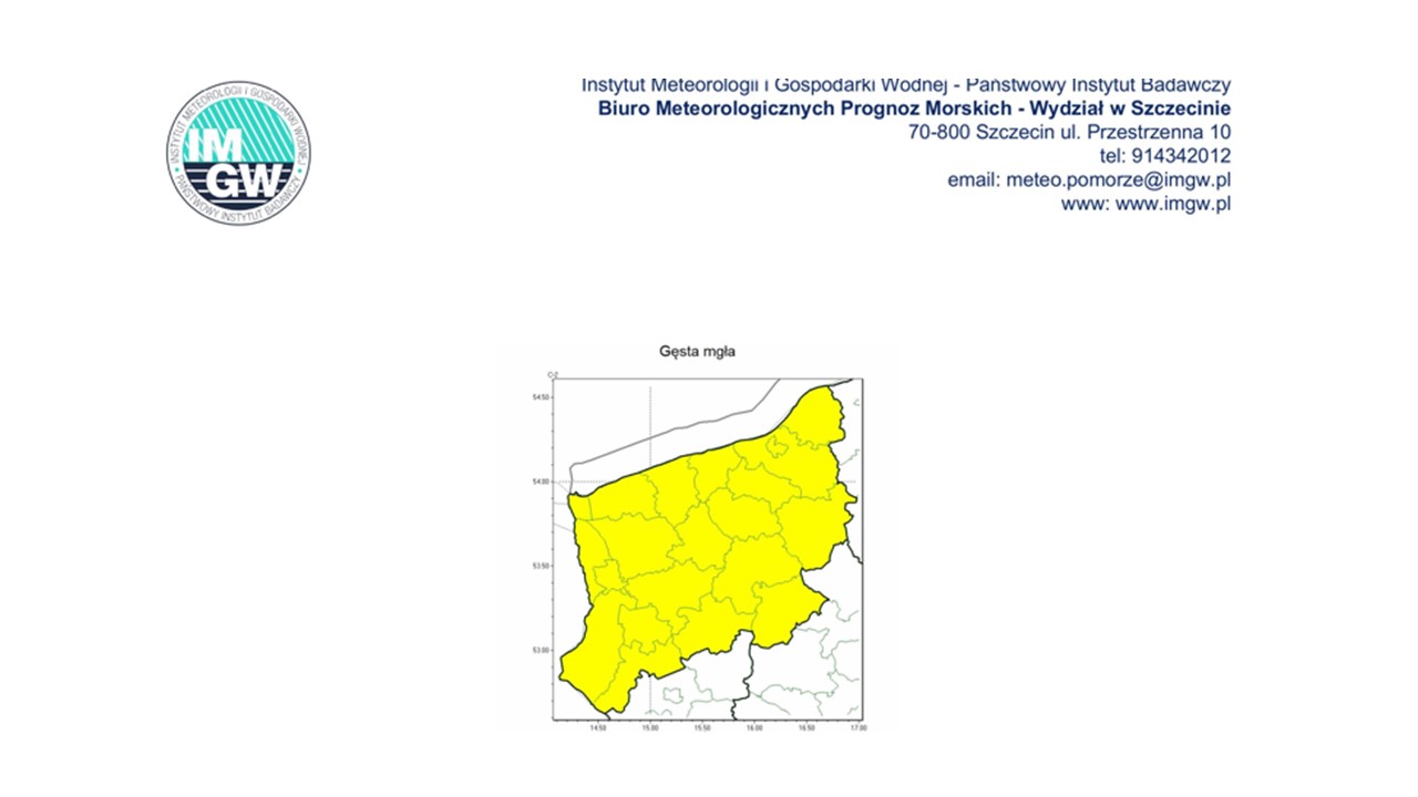 OSTRZEŻENIE METEOROLOGICZNE 25.10.2024- 26.10.2024 R. MOŻLIWE MGŁY