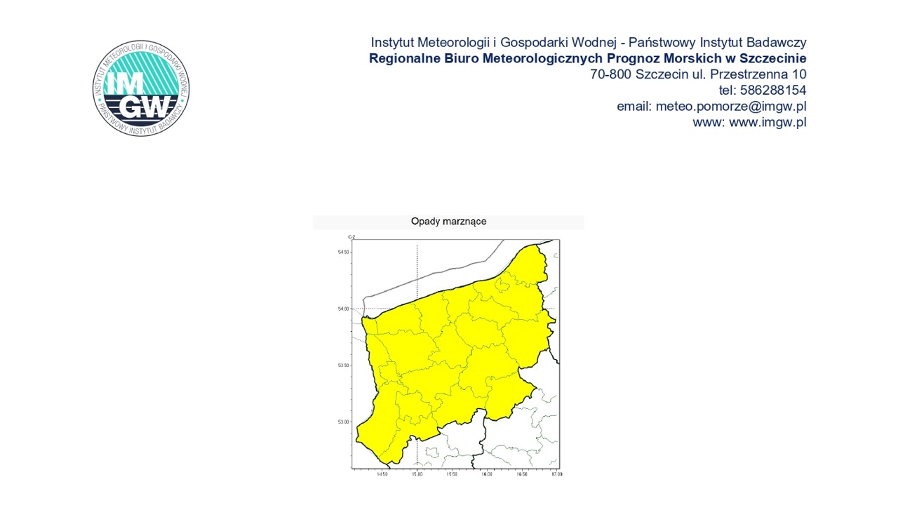 OSTRZEŻENIE METEOROLOGICZNE 20.02.2026 R.- 22.02.2026 R. MOŻLIWE OPADY MARZNĄCE