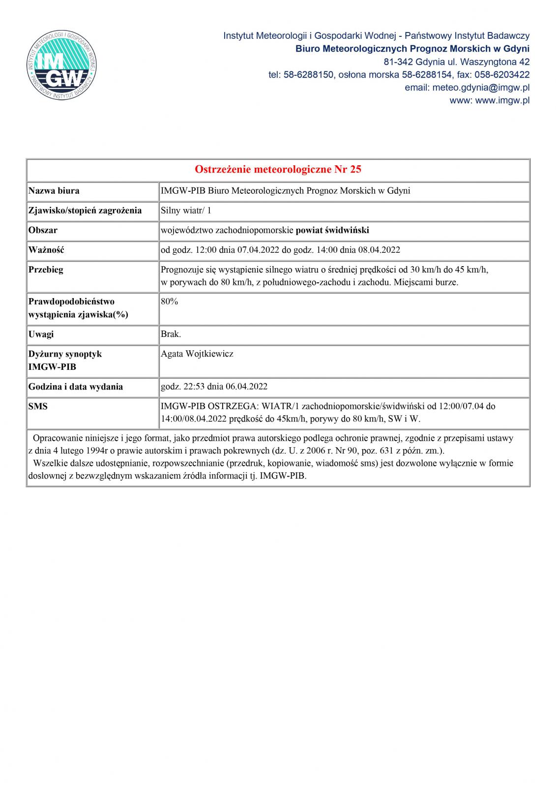 Ostrzeżenie meteorologiczne - powiat świdwiński