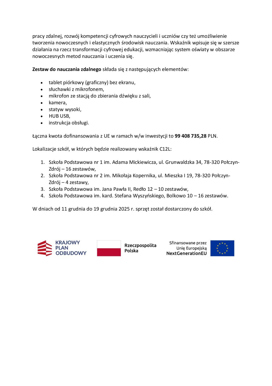 Sprzęt z KPO dla szkół podstawowych w Gminie Połczyn-Zdrój