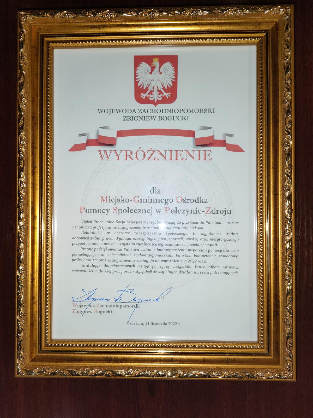 dyplom wyróżnienia
