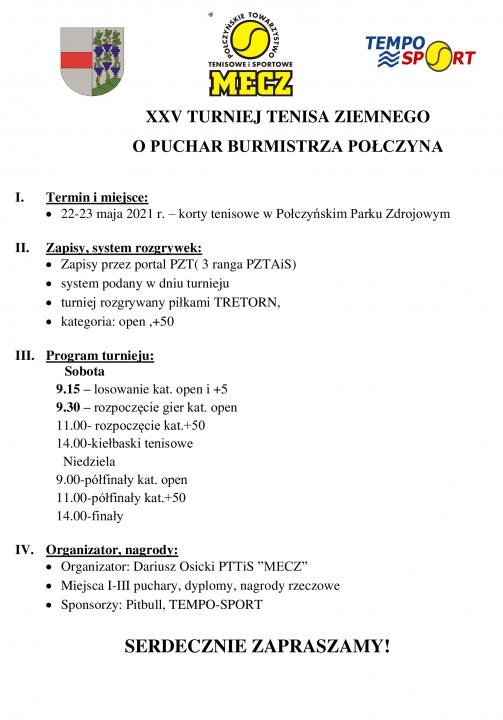 XXV TURNIEJ TENISA ZIEMNEGO O PUCHAR BURMISTRZA POŁCZYNA