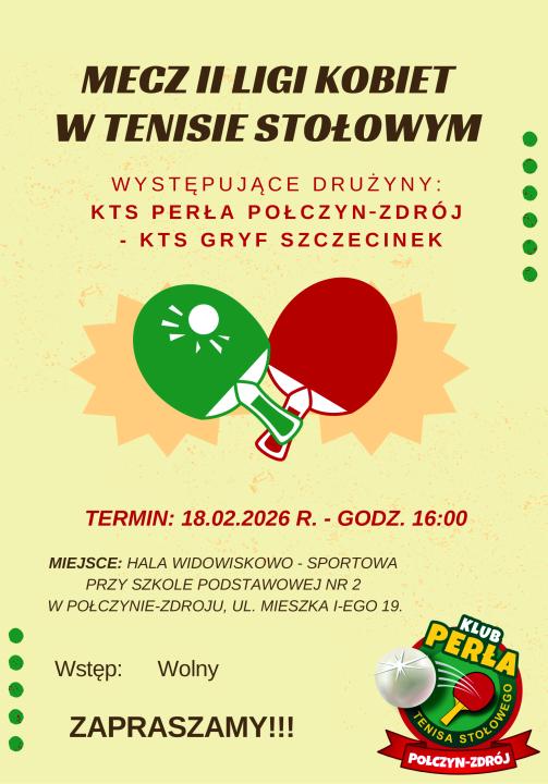 MECZ II LIGI KOBIET W TENISIE STOŁOWYM- plakat