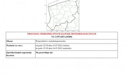 Prognoza niebezpiecznych zjawisk - województwo zachodniopomorskie 20-24.07.2022