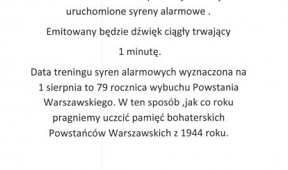  Zbliżającą się 79 rocznica wybuchu Powstania Warszawskiego uruchomione zostaną 1 sierpnia 2023 r. o godz. 17:00 syreny alarmowe