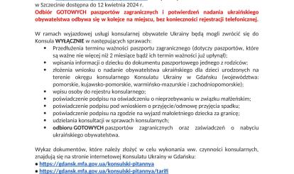 Informacja o przyjeździe Konsula Ukrainy do Szczecina