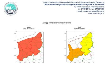 OSTRZEŻENIE METEOROLOGICZNE 10.07.2024 R.