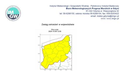 OSTRZEŻENIE METEOROLOGICZNE 10.10.2024 R.