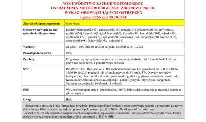 OSTRZEŻENIE METEOROLOGICZNE 10.10.2024 R.