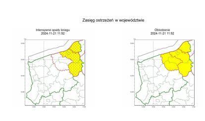 OSTRZEŻENIE METEOROLOGICZNE 22.11.2024 R.