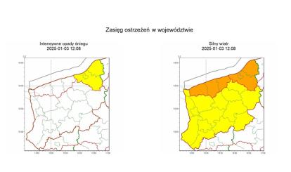 OSTRZEŻENIE METEOROLOGICZNE 03.01.2025 R.- 04.01.2025 R.