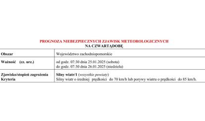 OSTRZEŻENIE METEOROLOGICZNE 24.01.2025 R.-26.01.2025 R.