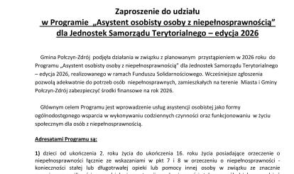 Zaproszenie do udziału w Programie „Asystent osobisty osoby z niepełnosprawnością” dla Jednostek Samorządu Terytorialnego – edycja 2026