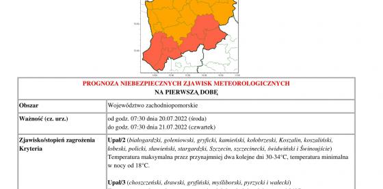 Prognoza niebezpiecznych zjawisk - województwo zachodniopomorskie 