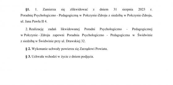 Uchwała intencyjna likwidacja PPP Połczyn-Zdrój