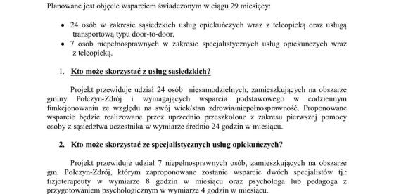 Informacja o projekcie pn. „Przepis na Wsparcie – rozwój usług społecznych na obszarze gm. Połczyn-Zdrój” 