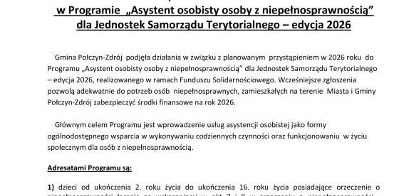 Zaproszenie do udziału w Programie „Asystent osobisty osoby z niepełnosprawnością” dla Jednostek Samorządu Terytorialnego – edycja 2026