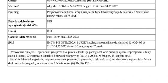 Ostrzeżenie - powiat świdwiński