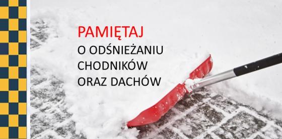 PLAKAT Z KOMUNIKATEM O ODŚNIEŻANIU CHODNIKÓW I DACHÓW