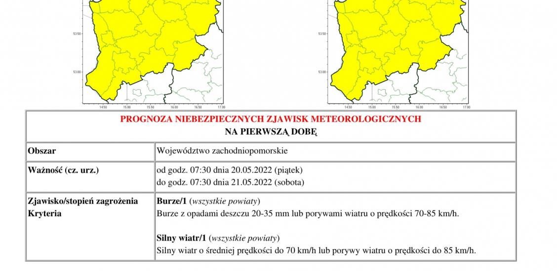 Prognoza niebezpiecznych zjawisk - województwo zachodniopomorskie