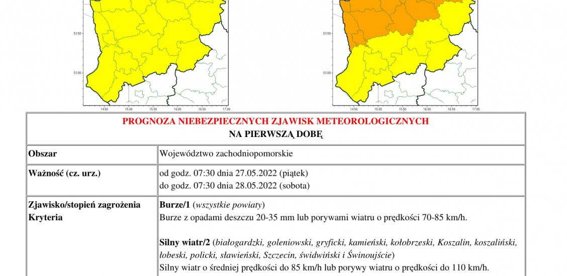 Prognoza niebezpiecznych zjawisk - wojewodztwo zachodniopomorskie