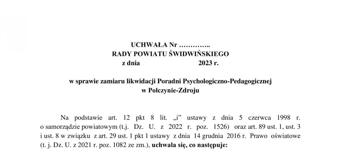 Uchwała intencyjna likwidacja PPP Połczyn-Zdrój