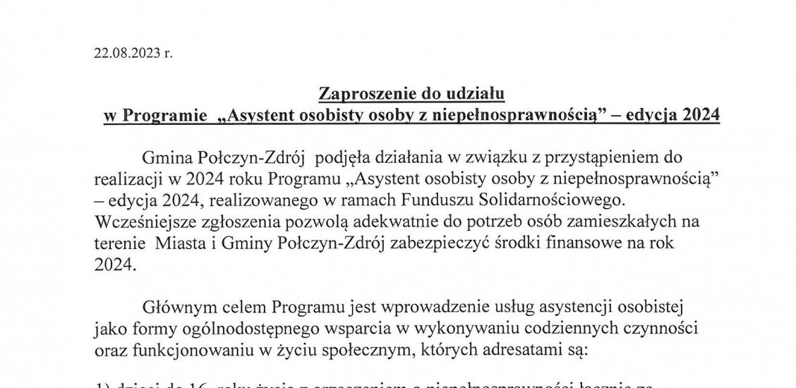 Zaproszenie do udziału w Programie ,,Asystent osobisty osoby z niepełnosprawnością'' edycja 2024