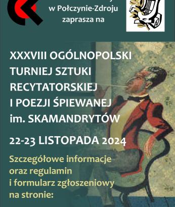 XXXVIII Ogólnopolski Turniej Sztuki Recytatorskiej i Poezji Śpiewanej im. Skamandrytów- plakat