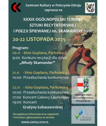 XXXIX Ogólnopolski Turniej Sztuki Recytatorskiej i Poezji Śpiewanej im. Skamandrytów w Połczynie­-Zdroju!